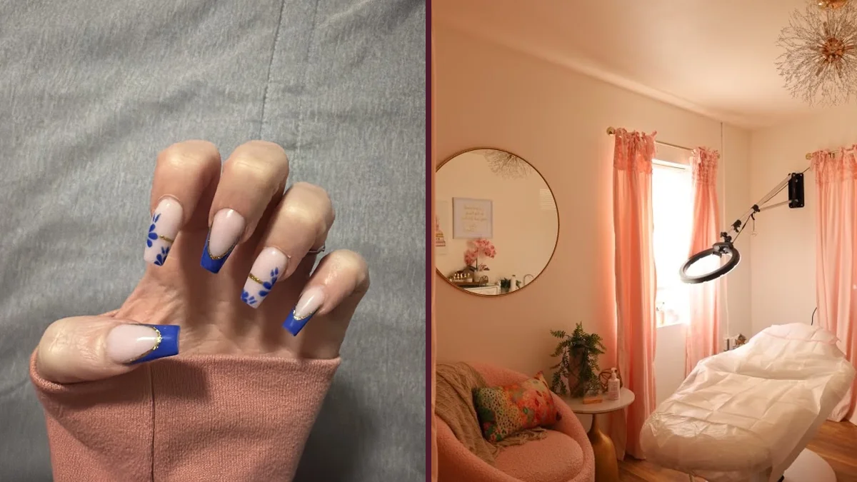 Manicure table with polish bottles and nail tools